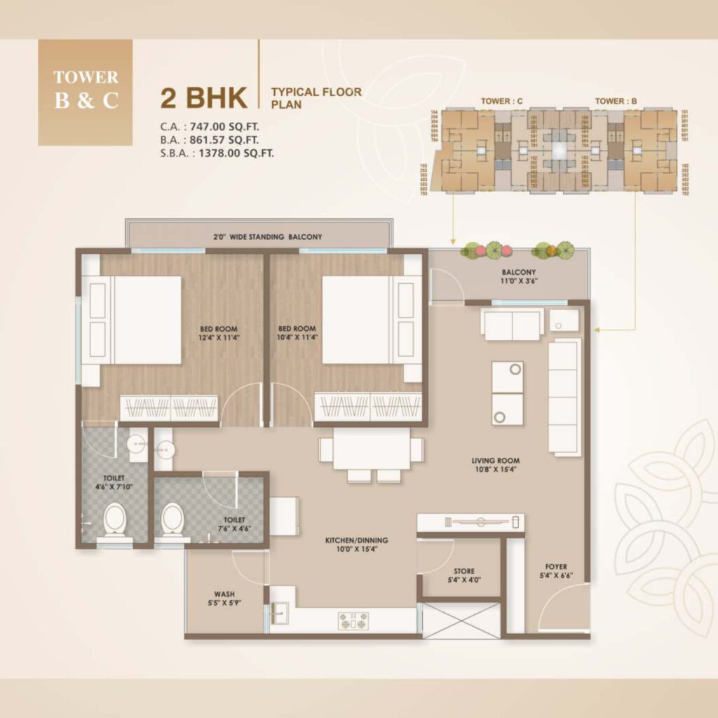 REVA FLATS TYPICAL FLOOR PLAN (2BHK TPWER-B&C)