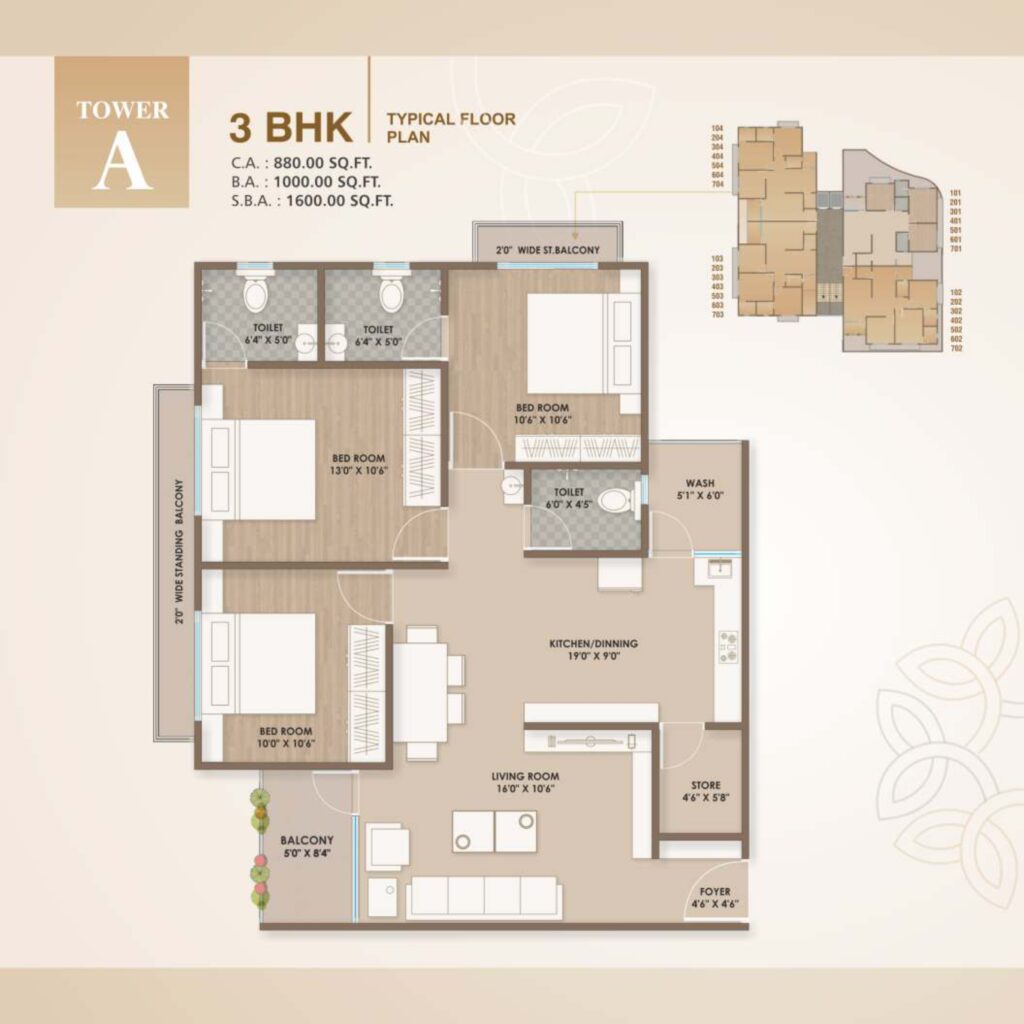 REVA FLATS TYPICAL FLOOR PLAN (3BHK TPWER-A) 01